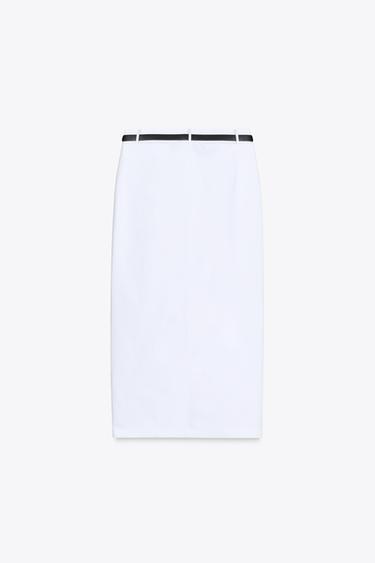 BELTED STRAIGHT MIDI SKIRT - White by Zara - Image 6