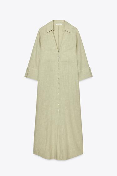 VESTITO CHEMISIER IN LINO - Kaki chiaro di Zara
