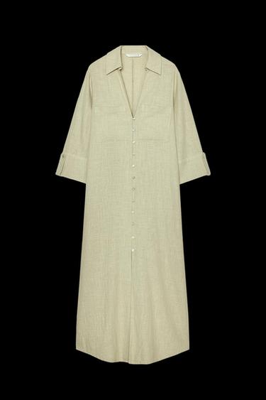 HEMDBLUSENKLEID MIT LEINEN - Helles Khaki von Zara - Bild 0