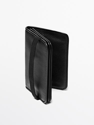 Nappa leather card holder with flap — Black 2