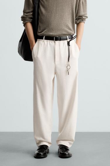 TEXTURED REGULAR FIT TROUSERS - Ecru by Zara