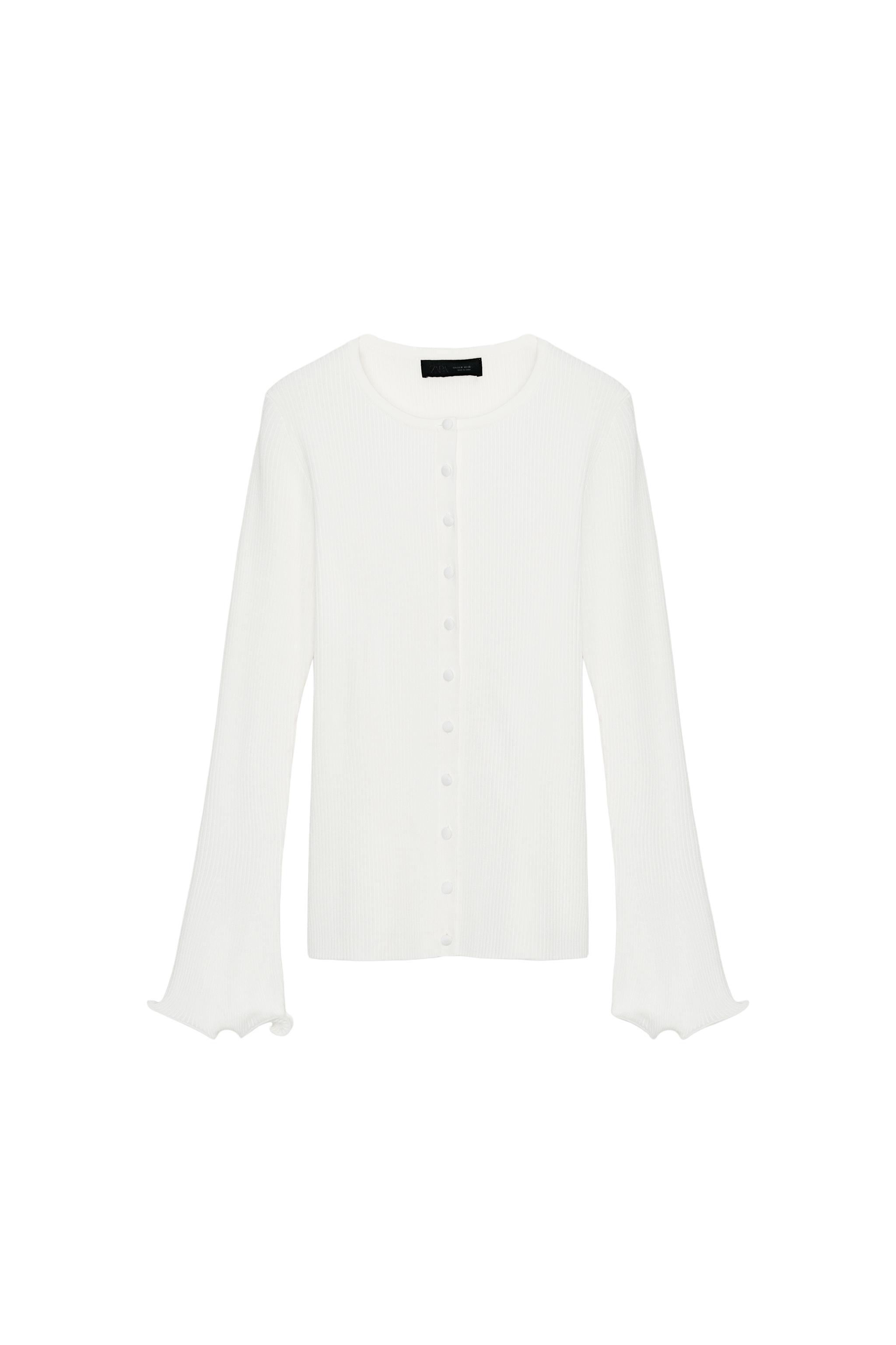 RIB CARDIGAN WITH WAVY HEM - White | ZARA Canada