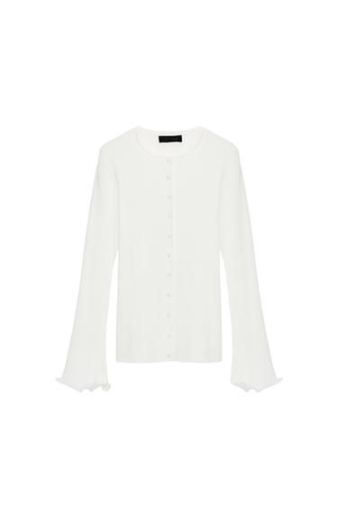 Zara RIB CARDIGAN WITH WAVY HEM - White