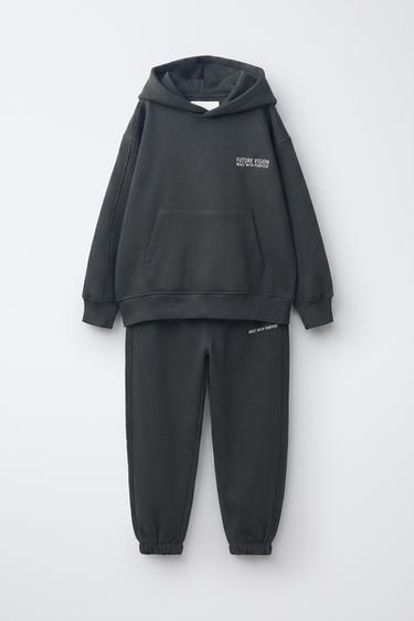 Zara PLUSH HOODIE AND JOGGER SET WITH LABELS - Anthracite grey