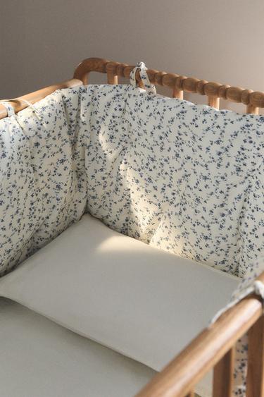 아기용 블루 플로랄 프린트 요람 범퍼 커버 - Zara 블루