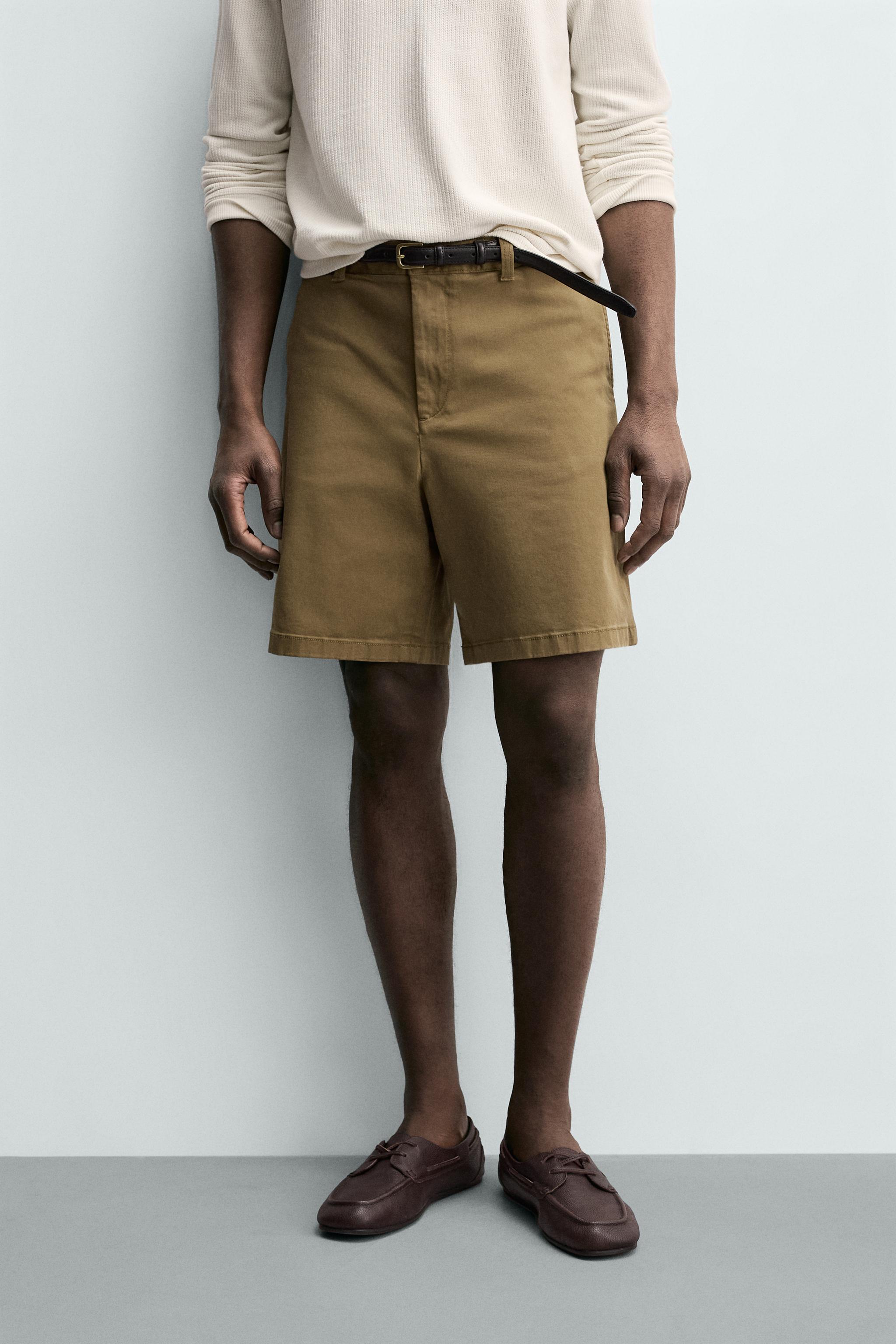 REGULAR FIT CHINO BERMUDA SHORTS — Ochre