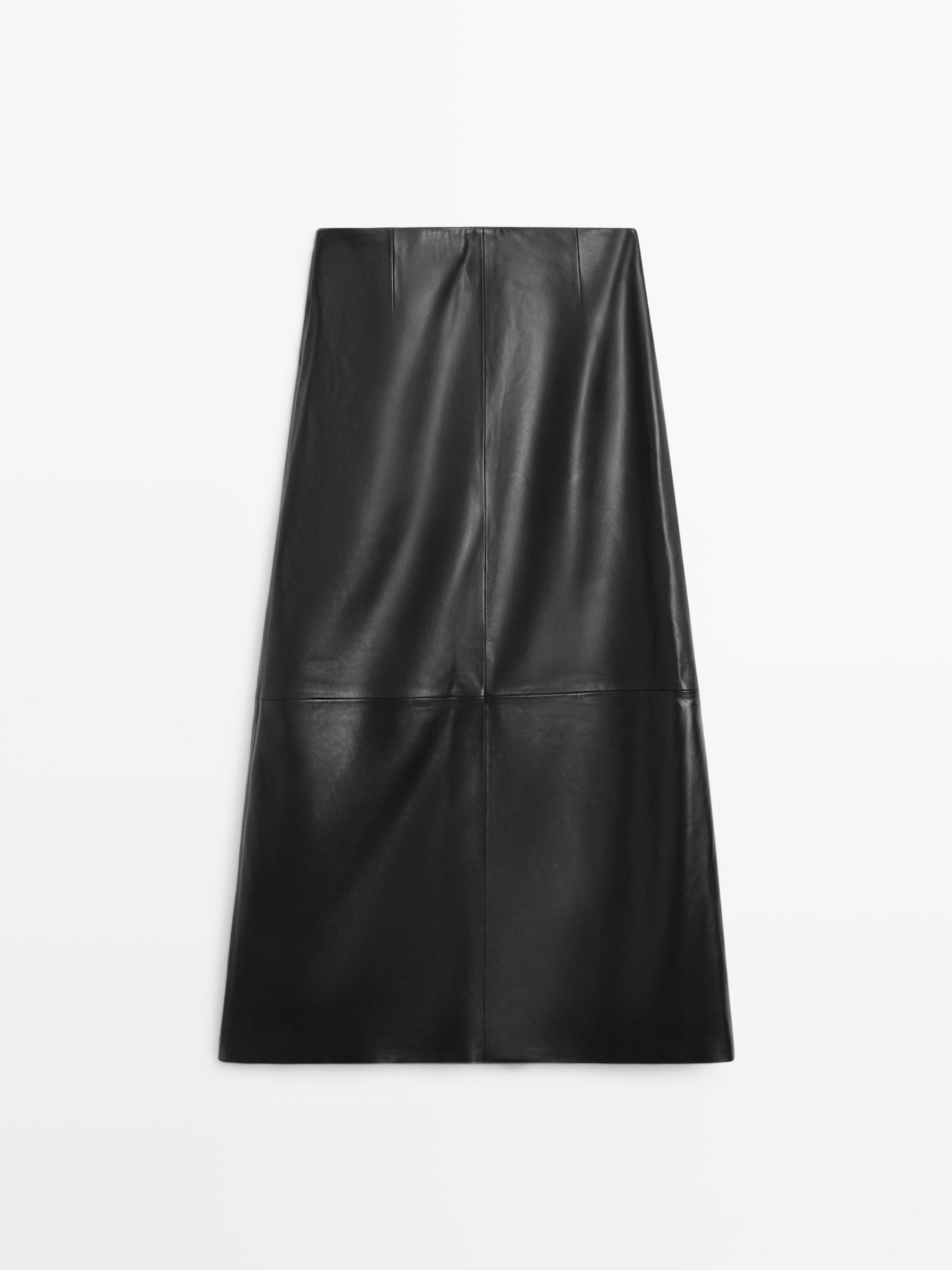 Nappa leather midi skirt with seams