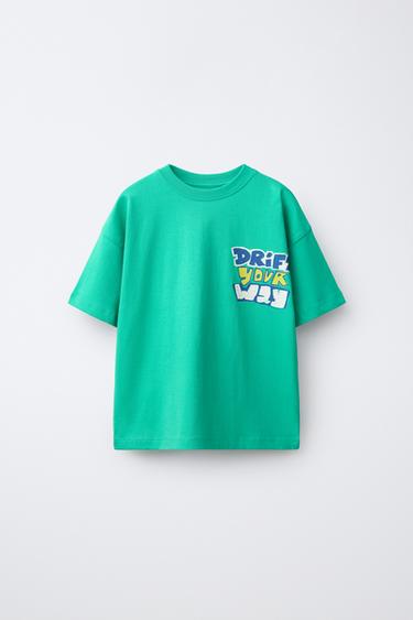 Zara TEXT PRINT T-SHIRT - Green