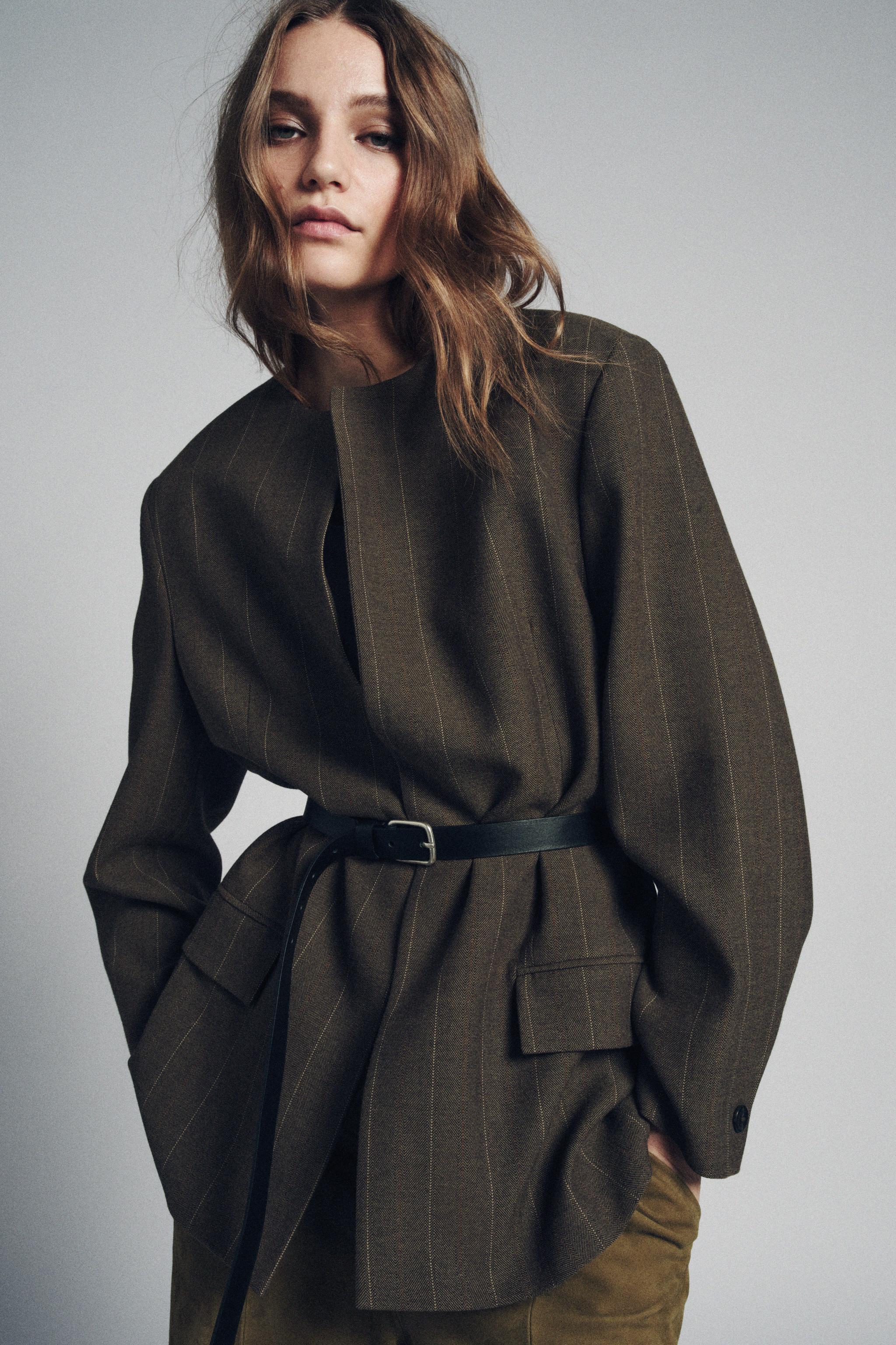 BLAZER À RAYURES AVEC CEINTURE ZW COLLECTION