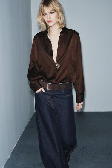 Zara ZW COLLECTION 緞面襯衫 - 棕色