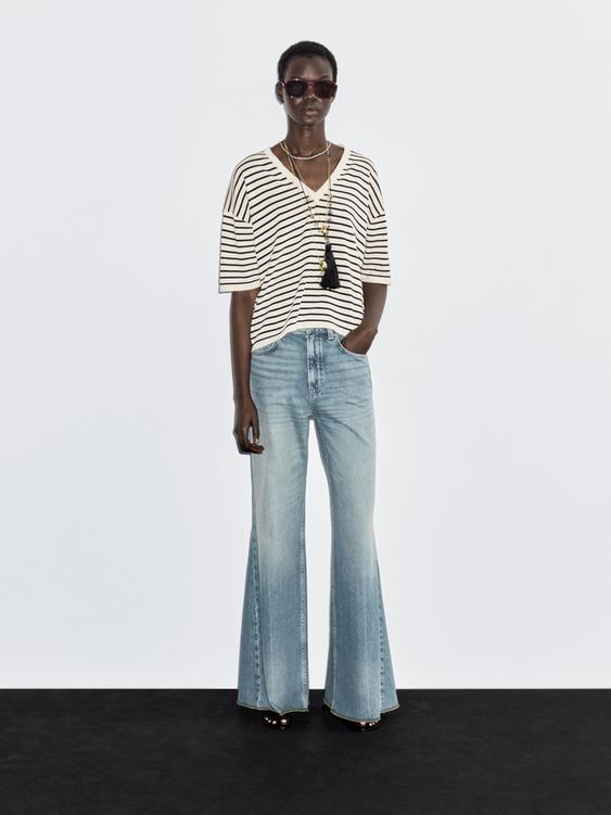 Striped V-neck sweater