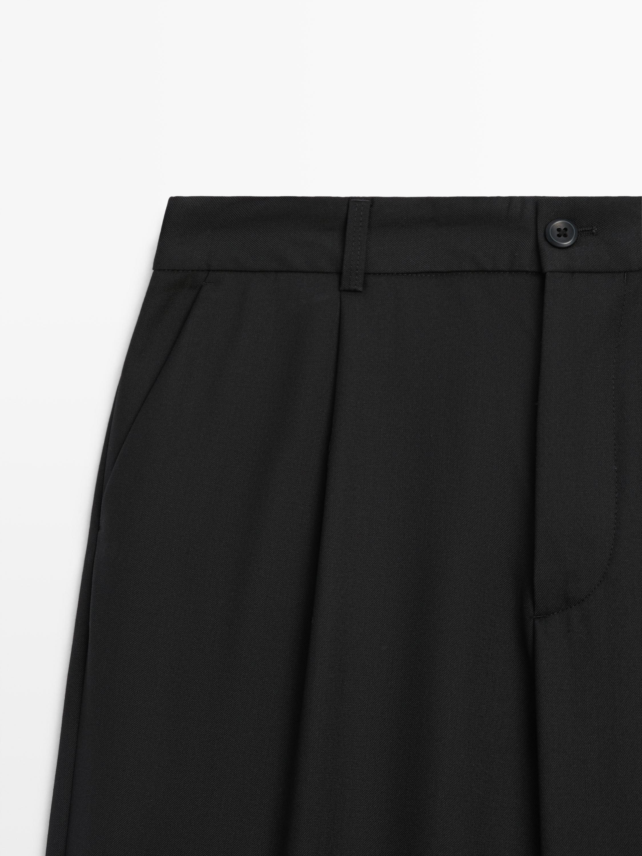 Relaxed fit darted cool wool blend trousers