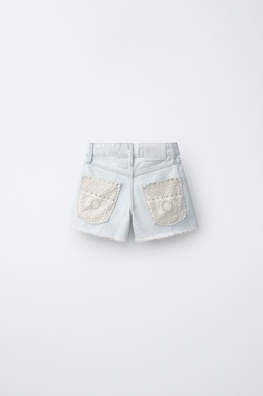 CROCHET DENIM BERMUDA SHORTS — Light blue 2