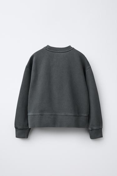 Zara WASHED EFFECT TEXT SWEATSHIRT - Gray