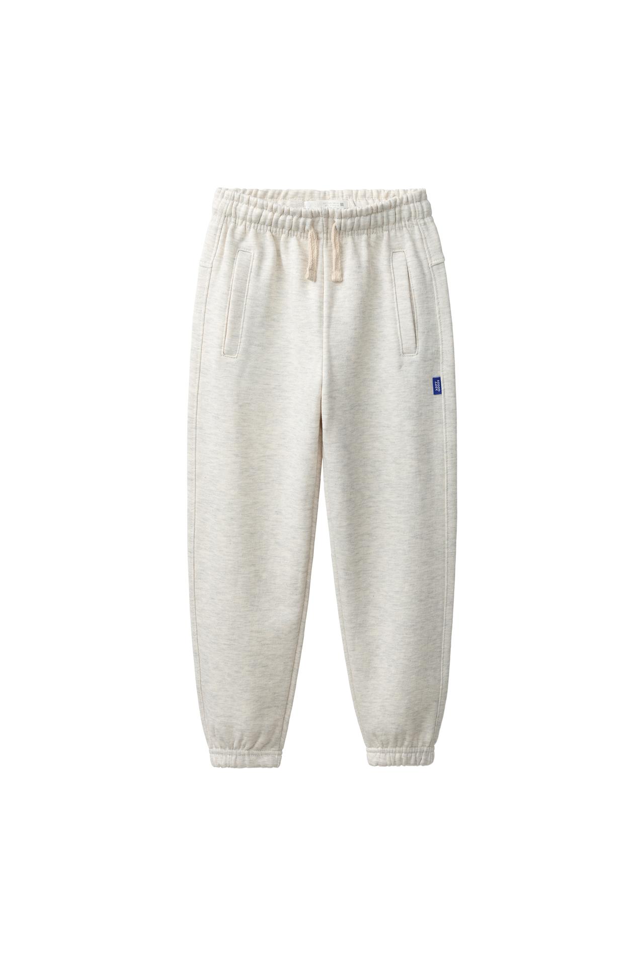 SOLID FLEECE JOGGERS WITH LABEL — Ecru / Marl
