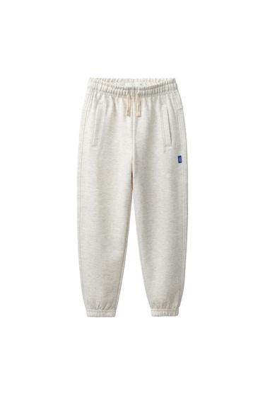 SOLID FLEECE JOGGERS WITH LABEL — Ecru / Marl 1