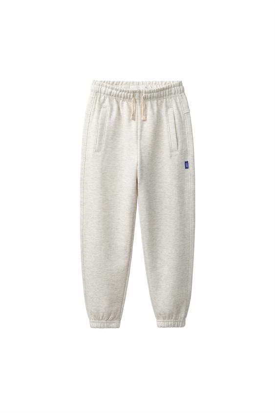 Zara SOLID FLEECE JOGGERS WITH LABEL - Ecru / Marl - Image 0