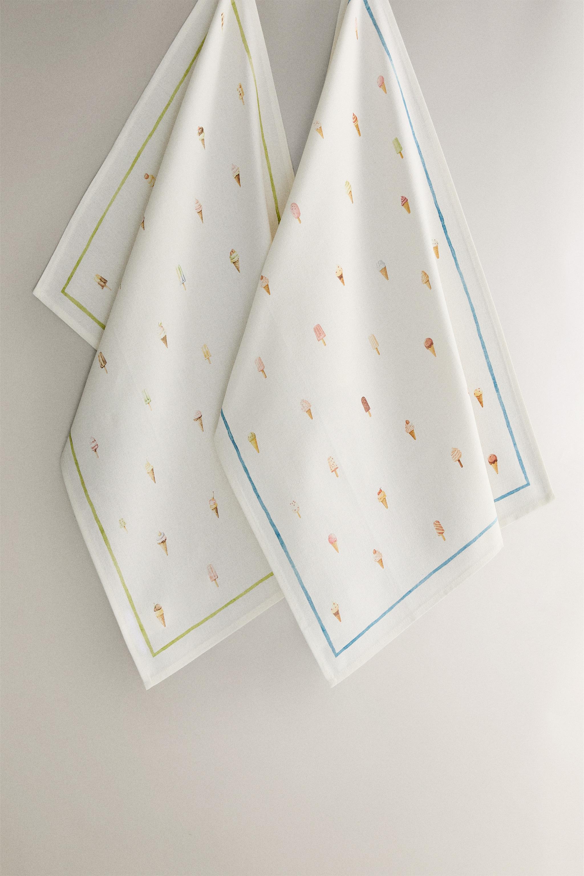 LOT TORCHONS DE CUISINE COTON GLACES (LOT DE 2)