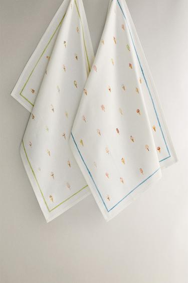 LOT TORCHONS DE CUISINE COTON GLACES (LOT DE 2) - Bleuté de Zara
