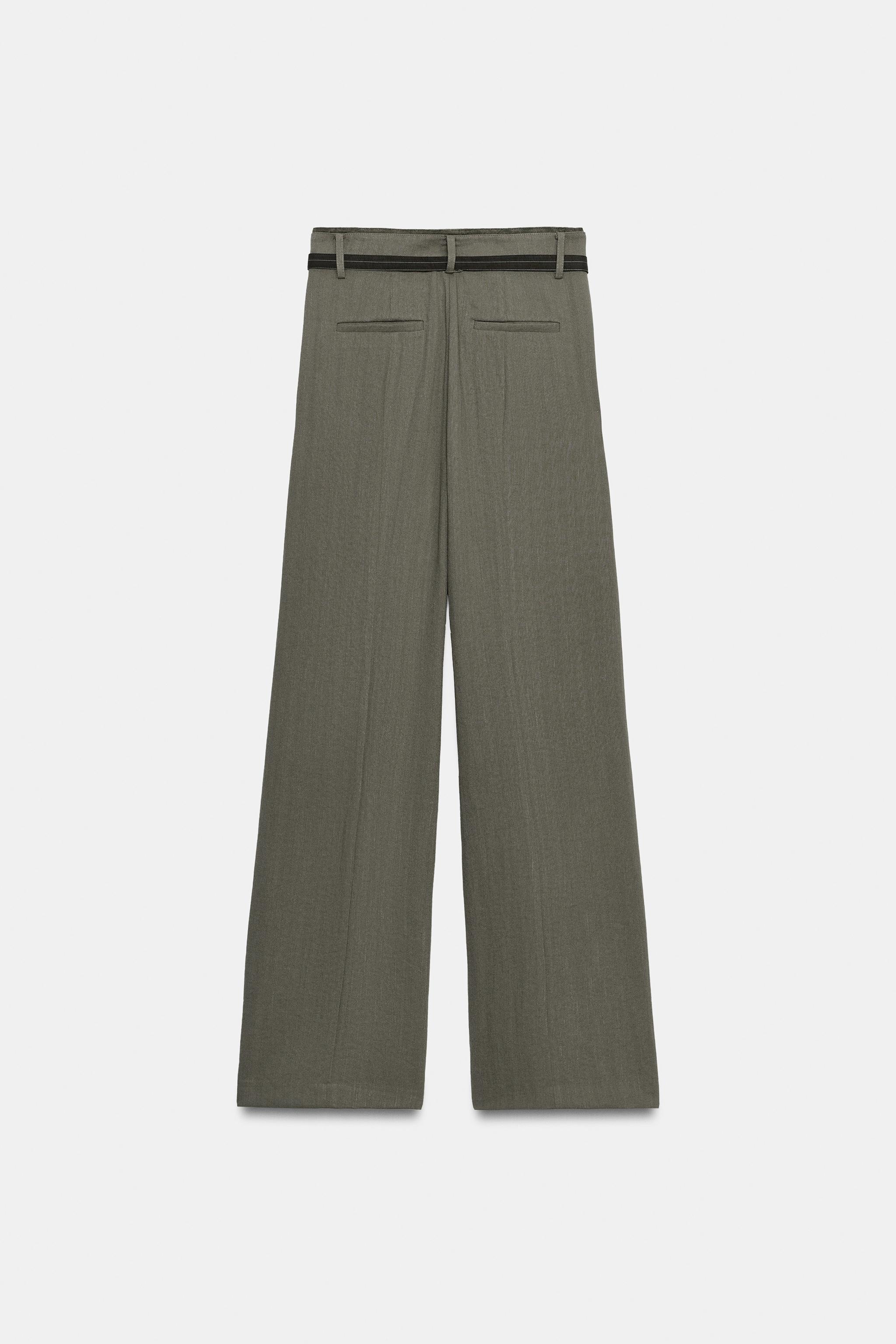 WIDE-LEG TROUSERS WITH DOUBLE WAISTBAND ZW COLLECTION - Grey / Tan