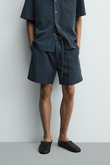 FADED-EFFECT RELAXED FIT BERMUDA SHORTS - washed petrol by Zara