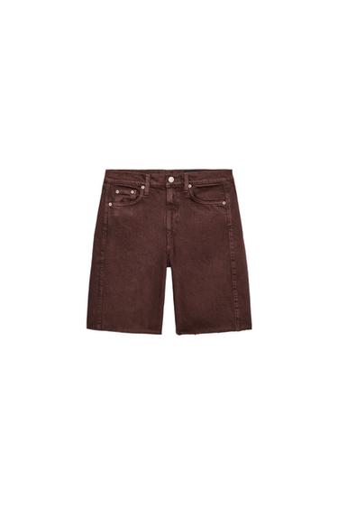 ZW COLLECTION RELAXED FIT MID-WAIST DENIM BERMUDA SHORTS - Burgundy by Zara