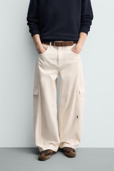 Zara ŠIROKE CARGO PANTALONE SA ŠAVOVIMA – Ekru