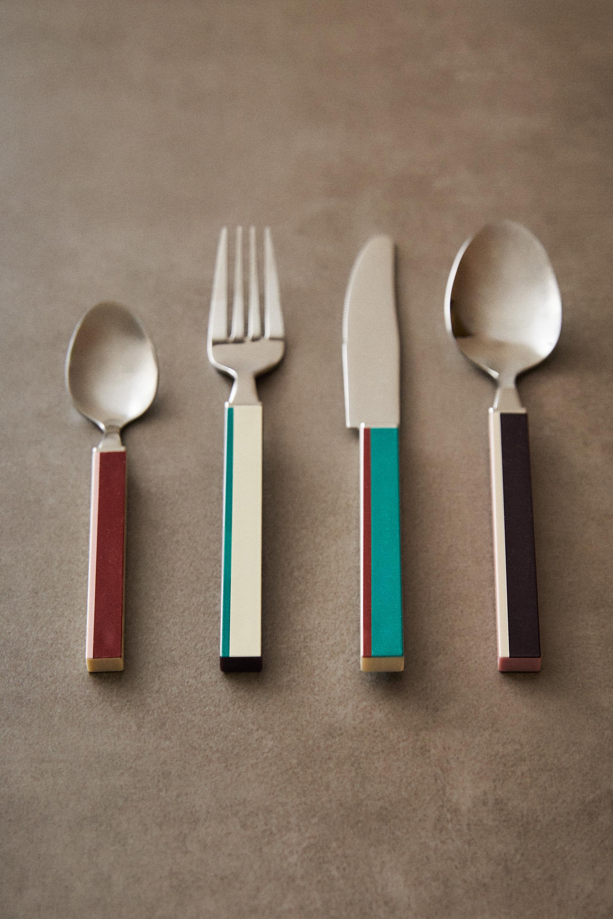 カトラリー4点セット ストライプハンドル X COLLAGERIE - ストライプ