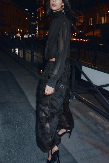 SEQUINNED BALLOON TROUSERS - Black by Zara