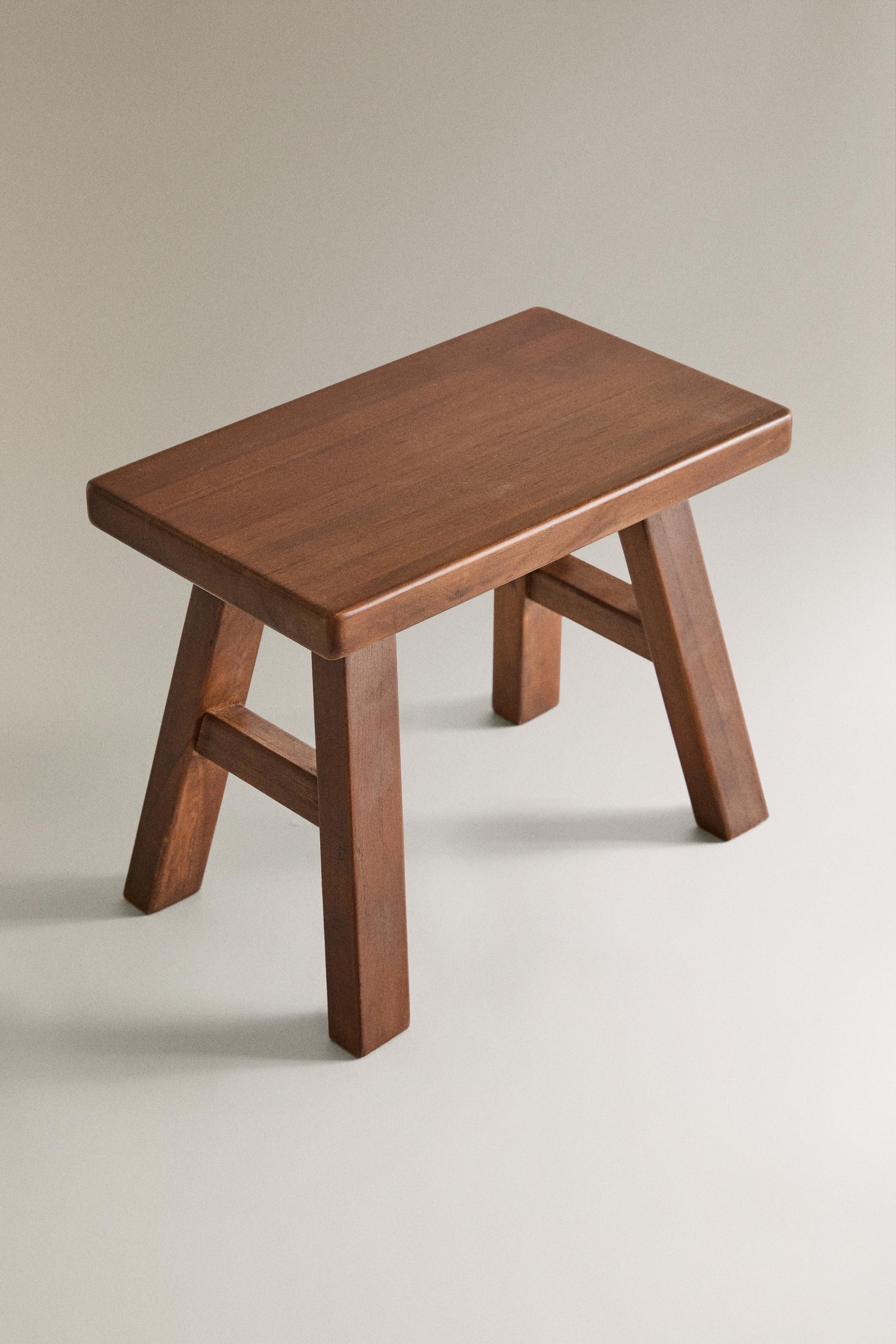 SMALL WOOD STOOL — Brown (alternate view)