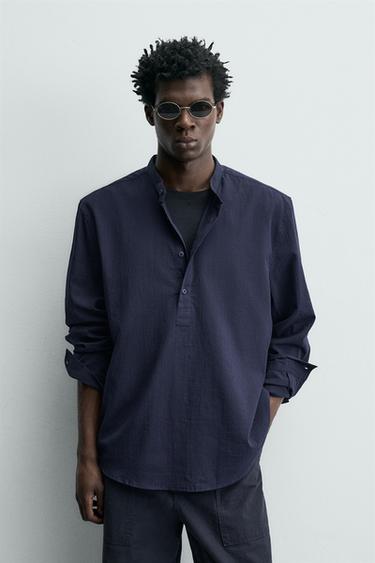 قميص بمظهر مجعد - أزرق by Zara