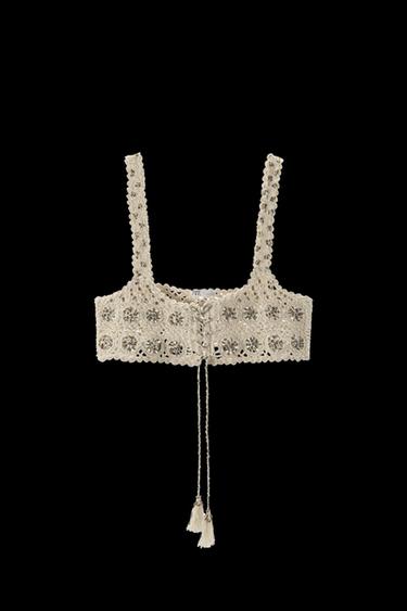 Zara LIMITED EDITION BEADED CROCHET BRA - Ecru - Image 0