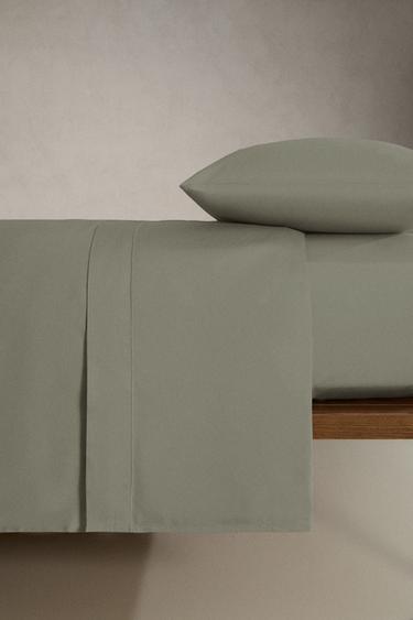SATEEN FLAT SHEET WITH TRIM (300 THREAD COUNT) - Blue / Green by Zara - Image 2