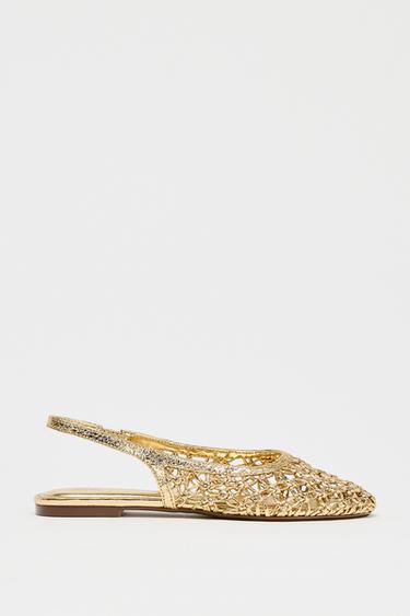 METALLIC-EFFECT BRAIDED SLINGBACK SHOES - Gold by Zara