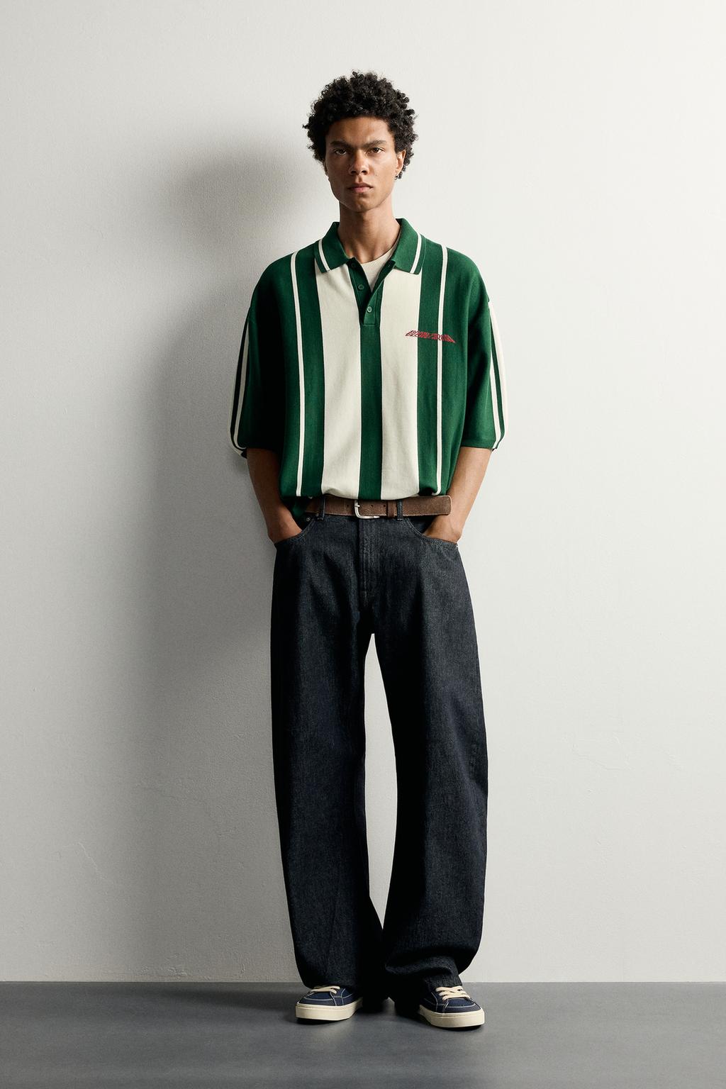Zara Kontrastlı yazılı boxy fit trikotaj polo