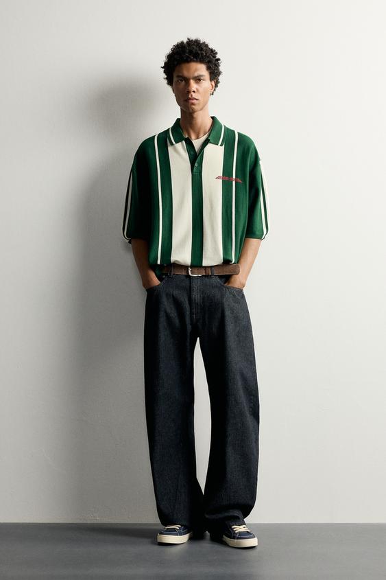 POLO PUNTO BOXY FIT TEXTO CONTRASTE - Verde gris de Zara - Imagen 0