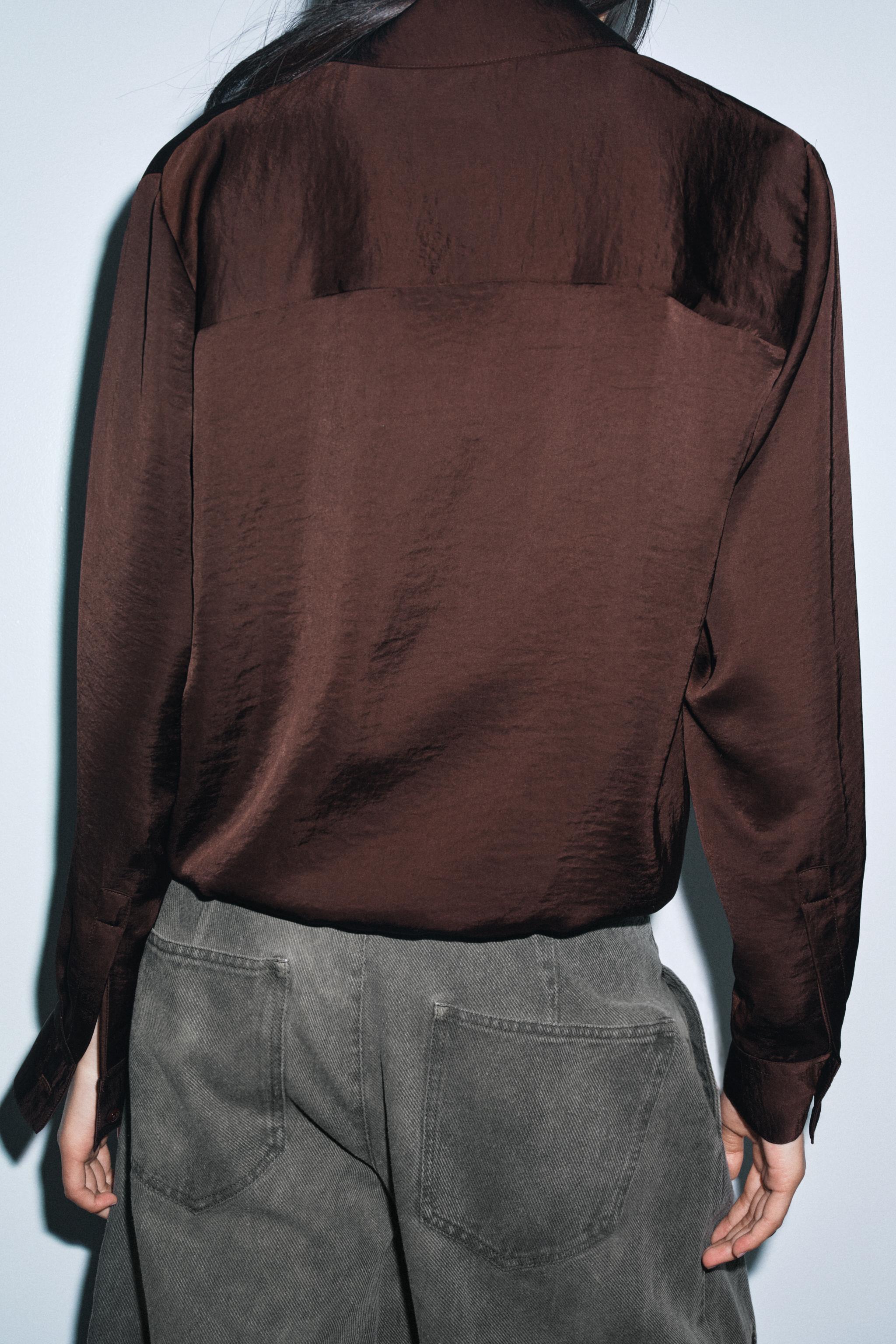 SATIN EFFECT SHIRT ZW COLLECTION - Brown | ZARA United States