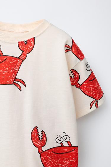 Zara CRAB PRINT T-SHIRT AND SHORTS SET - Ecru / Blue
