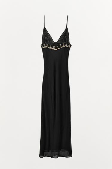 DRESS WITH BEADED STRAPS - Black by Zara - Image 7