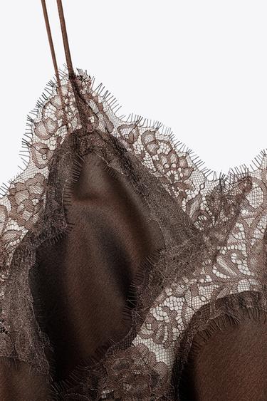 Zara ZW COLLECTION ASYMMETRIC LACE DRESS - Brown