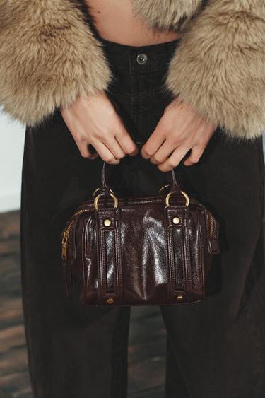 Zara METALLIC DETAIL HANDBAG - Burgundy Red - Image 0