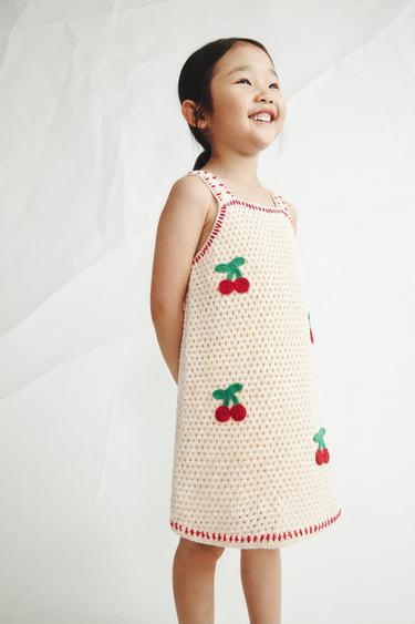 Zara 櫻桃鉤編針織連身裙 - 裸色 / 紅色