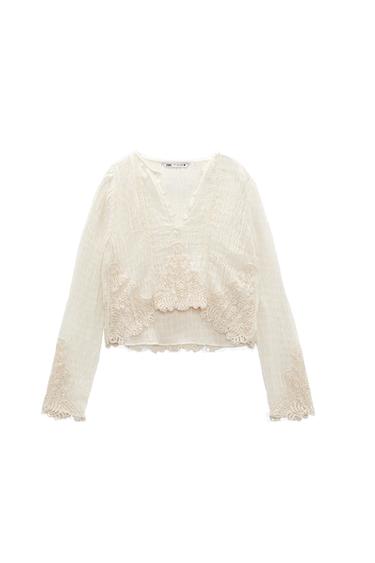 TEXTURED LINEN BLEND BLOUSE