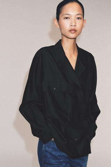 ZW COLLECTION POCKET CROSSOVER SHIRT — Black 1