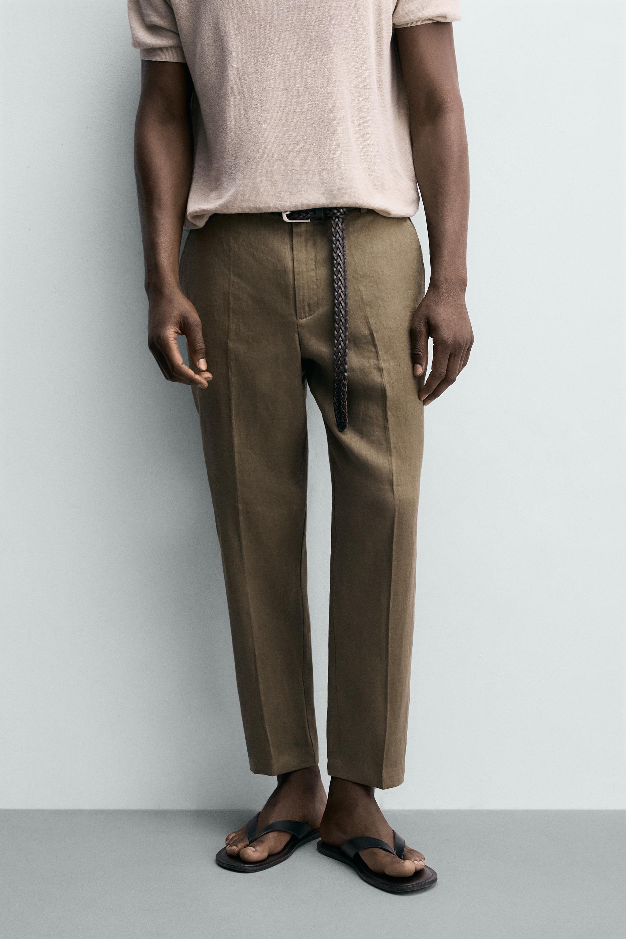 100% LINEN REGULAR FIT PANTS — Mink