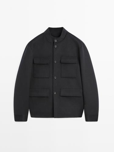 Chaqueta tejido doble cuello mao mezcla lana - Marino de Zara