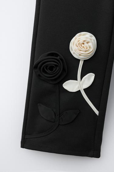 PANTALON À JAMBES LARGES EN MAILLE POINT DE ROME À FLEURS - Noir de Zara - Image 3