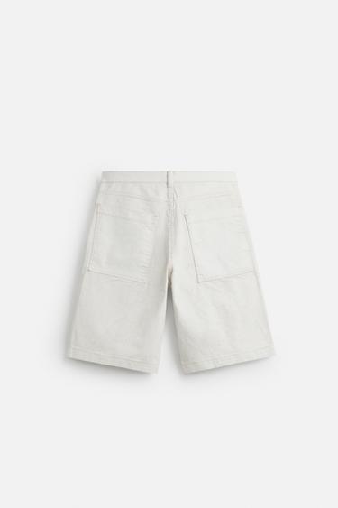 BERMUDA EN DENIM COUPE BAGGY EFFET CIRÉ - Blanc de Zara - Image 8