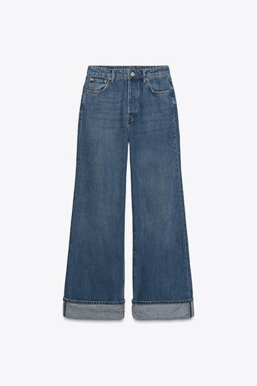 Zara ZW COLLECTION MID-RISE ROLLED-UP HEM JEANS - Mid-blue