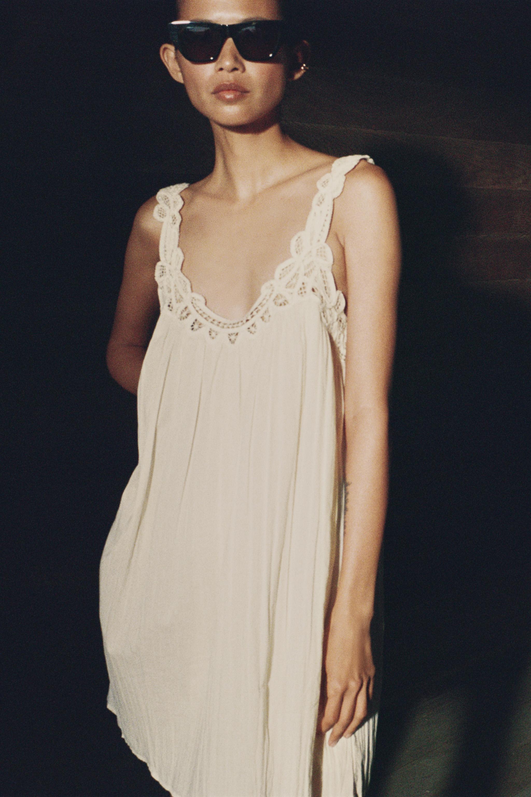 ZW COLLECTION EMBROIDERED STRAP DRESS - Ecru | ZARA Canada